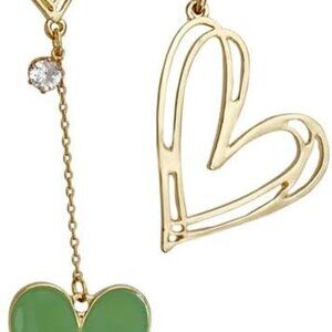 Green Heart Asymmetrical Dangle Earrings for Women - Hypoallergenic Stainless St
